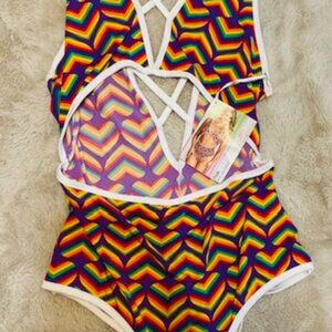 Magic Silk 'Exposed' PRIDE Criss Cross Teddy ~ 1X-3X  NWT